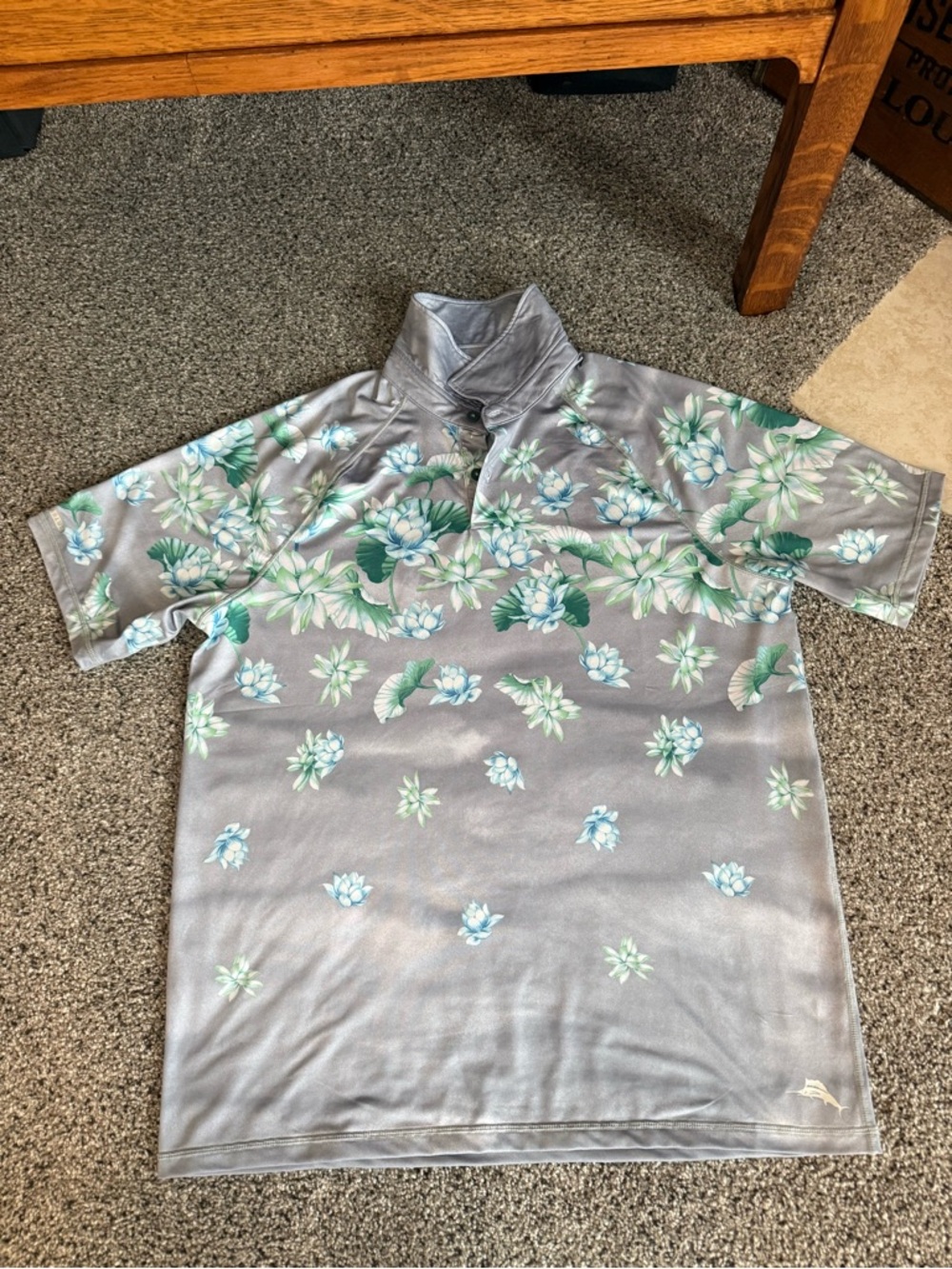 Tommy Bahama Men's Floral Short-Sleeve Polo Shirt - Gray with Green/Blue Print